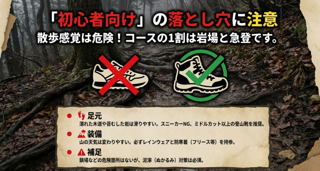 にゅう登山における初心者向けの注意点：スニーカーNGと推奨される登山装備