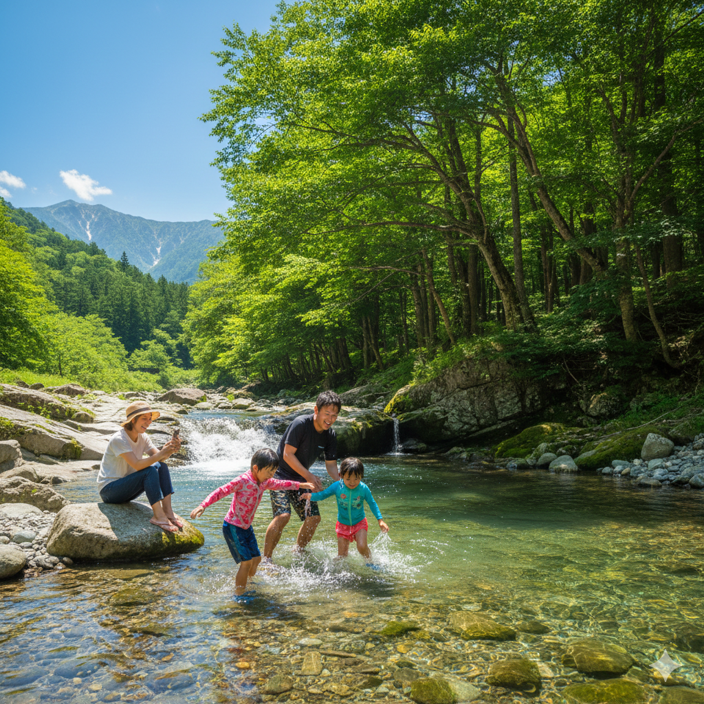 夏の八ヶ岳で川遊びや自然体験を楽しむ