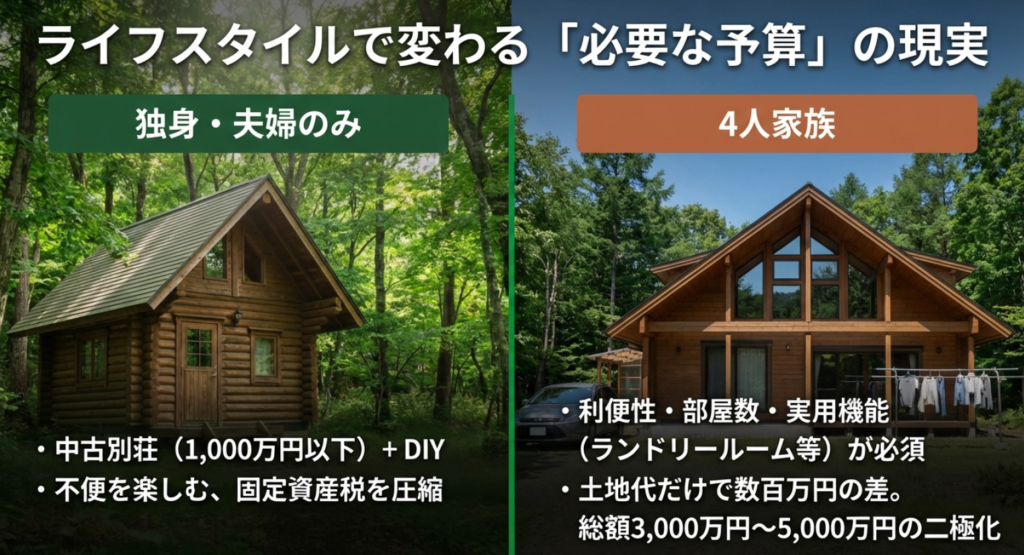 ライフスタイル別予算の現実：独身・夫婦のみの1000万円以下の中古別荘から、4人家族の3000万〜5000万円台の住宅まで