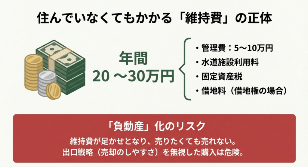 住んでいなくてもかかる別荘の維持費：管理費・税金・借地料など年間20〜30万円のコスト