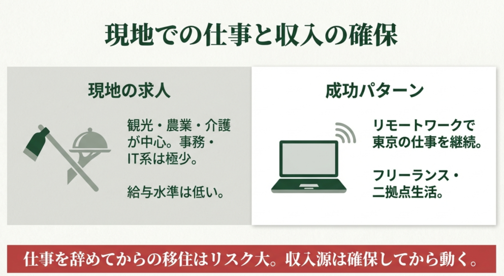 八ヶ岳での仕事と収入確保：現地求人の少なさとリモートワーク・二拠点生活の推奨