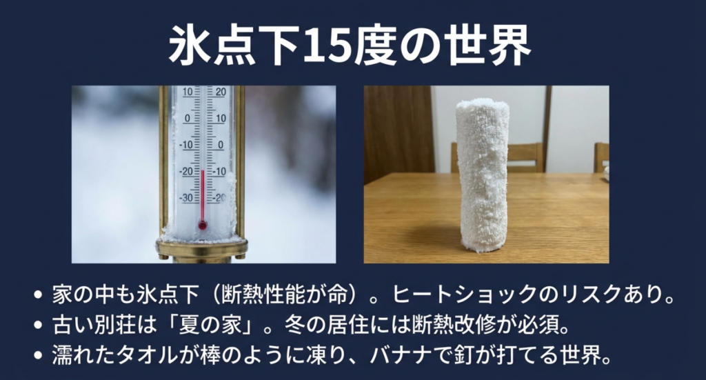 八ヶ岳の厳冬期は最低気温マイナス15度にもなる極寒の世界