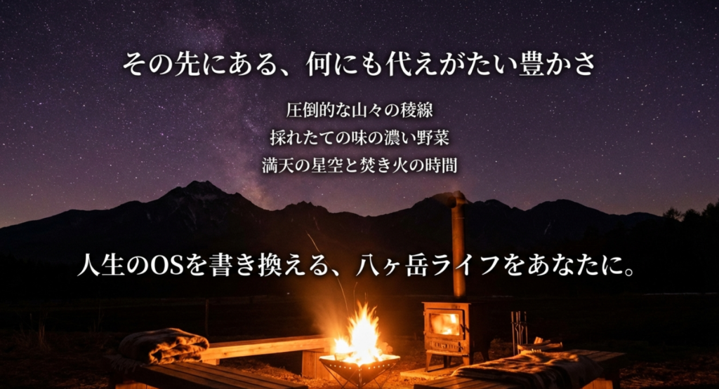 八ヶ岳の山々の稜線、採れたて野菜、満天の星空。移住の先にある人生のOSを書き換える豊かさについて