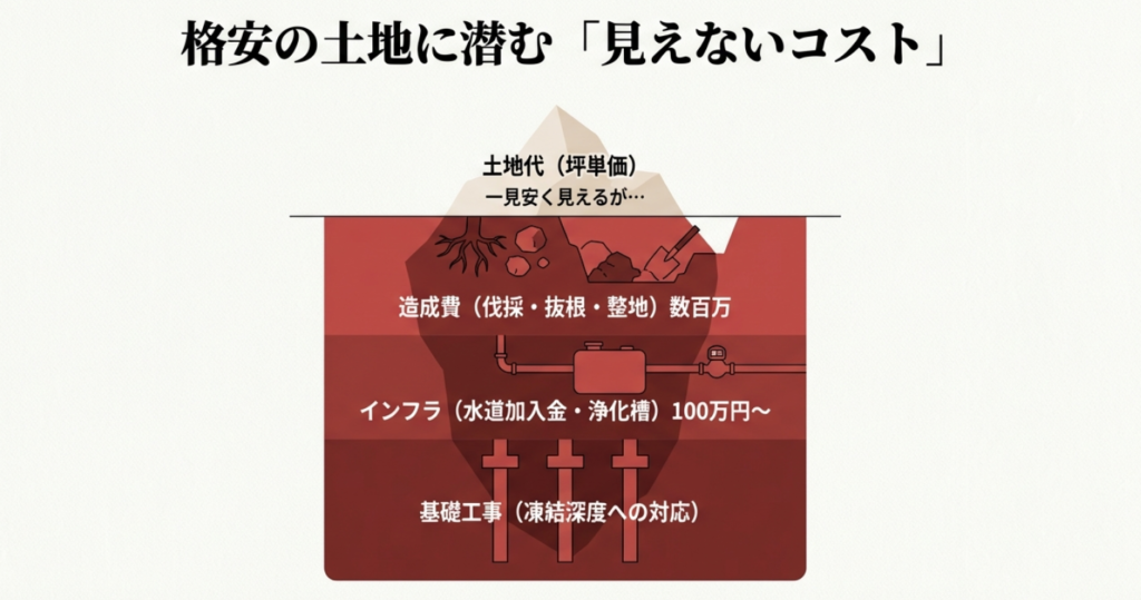 八ヶ岳の格安土地に潜む見えないコスト：造成費・水道加入金・基礎工事費の氷山の一角