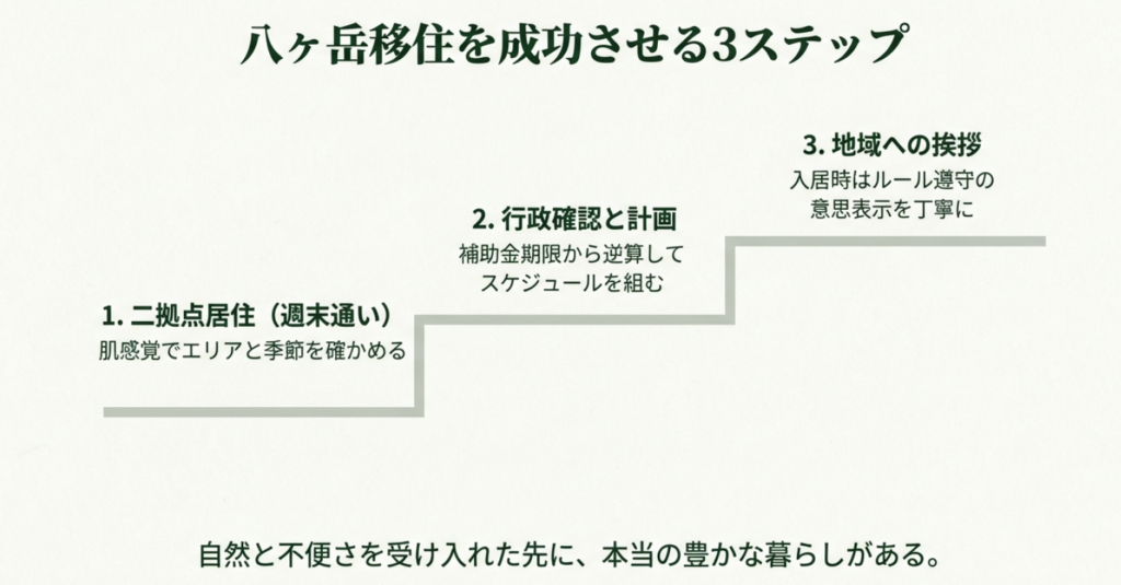 八ヶ岳移住成功への3ステップ：二拠点居住・行政確認・地域への挨拶回りの手順