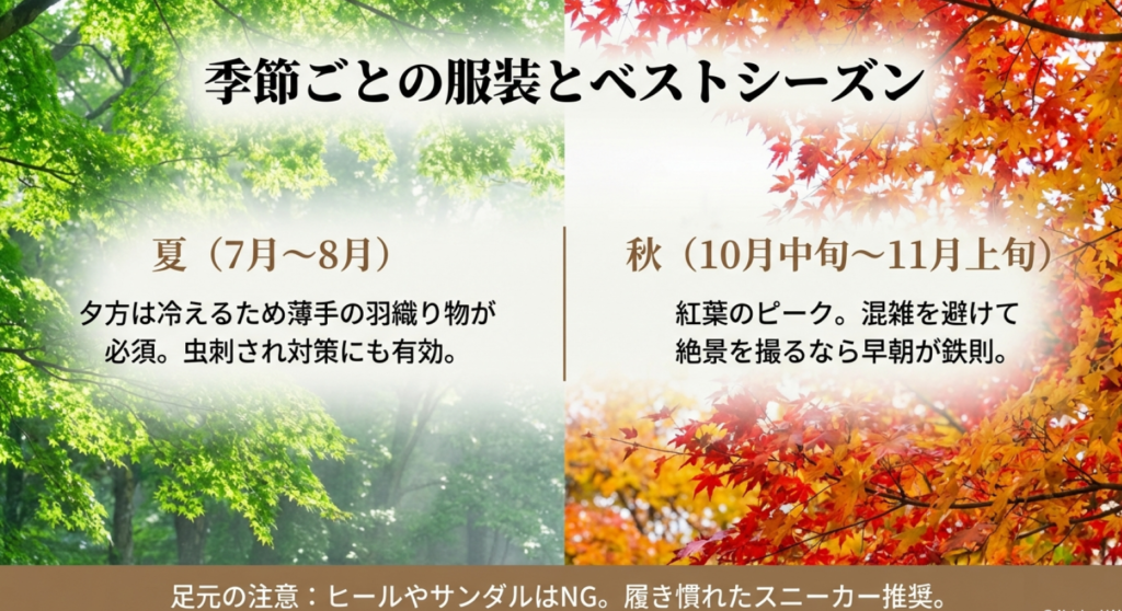 八ヶ岳観光の季節ごとの服装とベストシーズン、足元の注意点