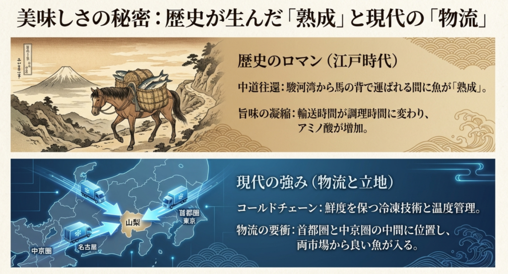 江戸時代の中道往還による熟成文化と現代のコールドチェーン物流網