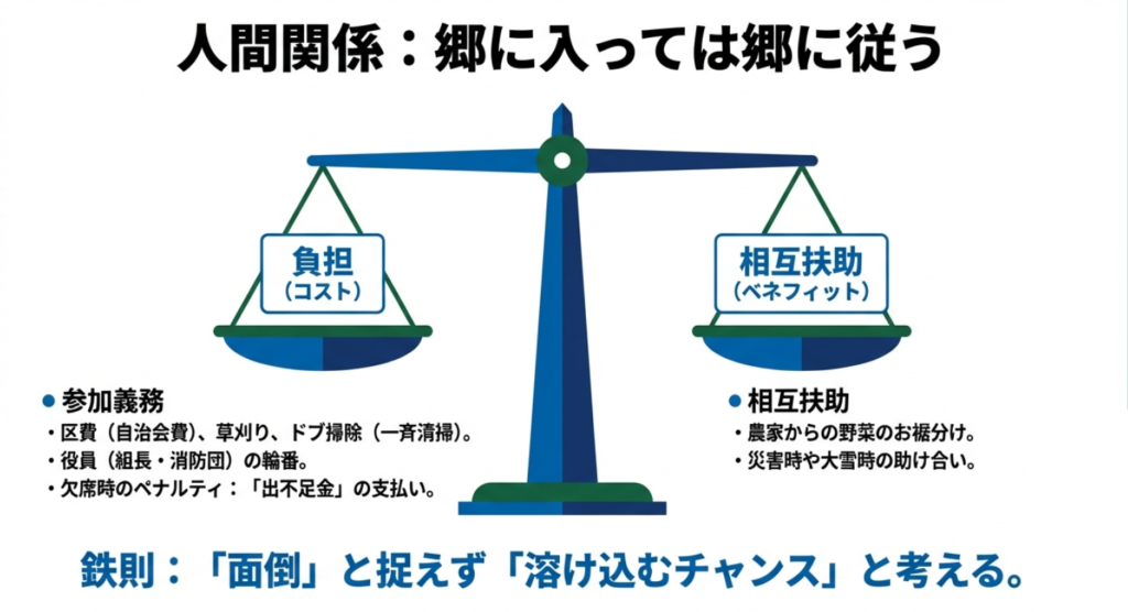 田舎暮らしの人間関係。負担(区費・草刈り)と相互扶助(野菜のお裾分け・助け合い)のバランス