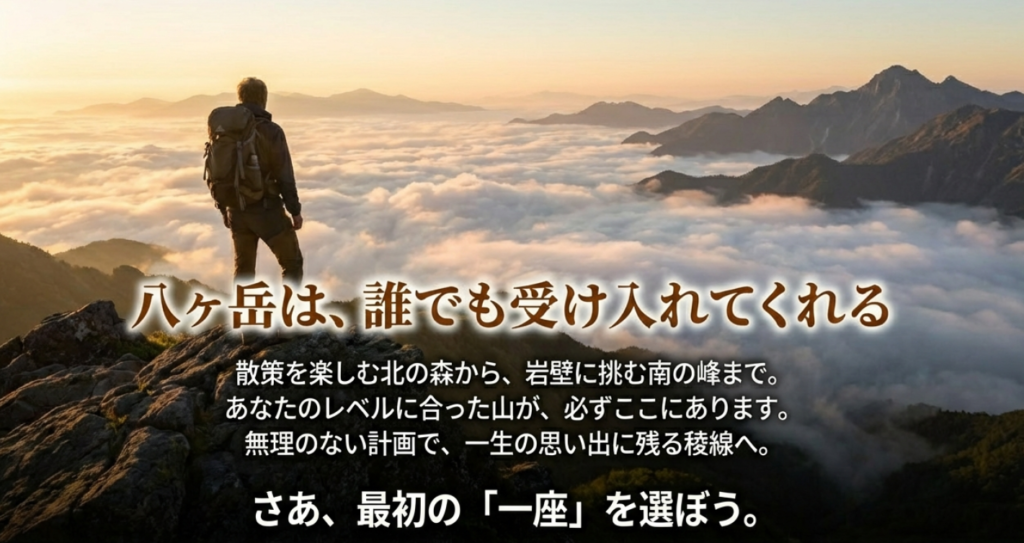 登山者へのメッセージ：あなたのレベルに合った山が必ずある