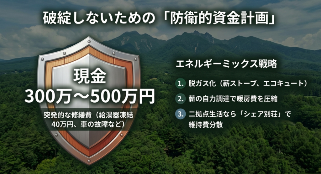移住生活で破綻しないための資金計画：300〜500万円の現金確保と薪ストーブ等のエネルギーミックス戦略