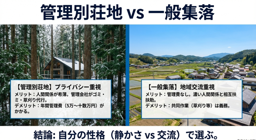 管理別荘地と一般集落のメリット・デメリット比較表