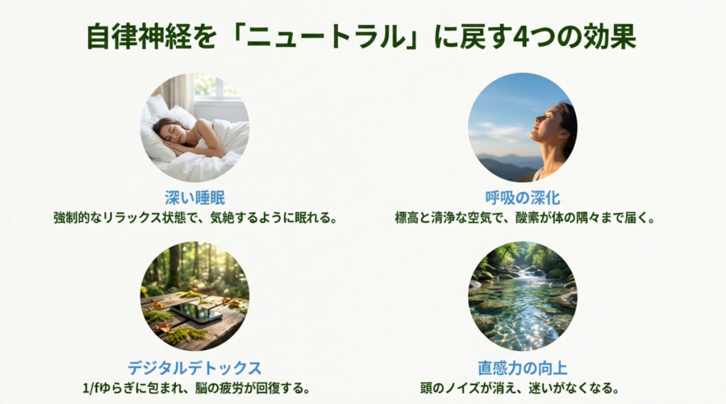 自律神経を整える4つのゼロ磁場効果(深い睡眠・呼吸の深化・デジタルデトックス・直感力向上