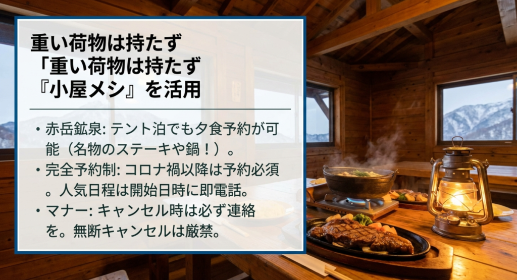 荷物を軽量化できる山小屋メシの活用と完全予約制の注意点