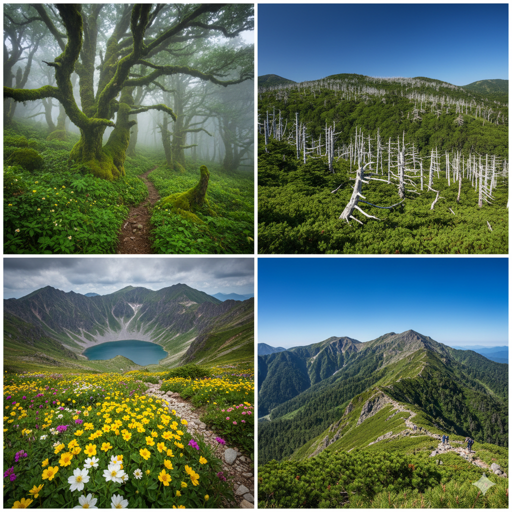 高山植物や苔の森など植生の比較