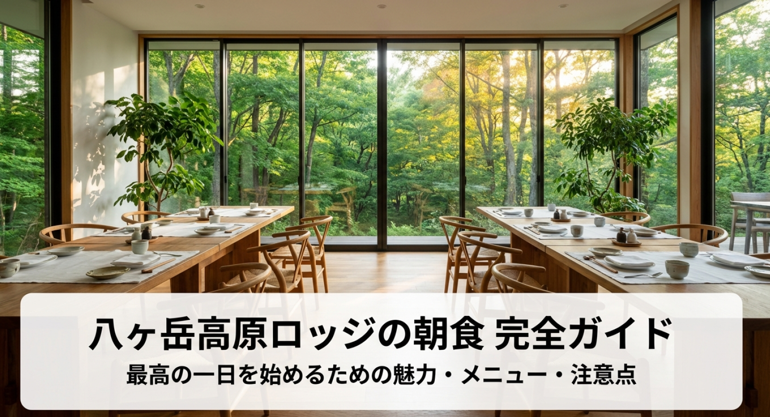 八ヶ岳高原ロッジの朝食完全ガイド。魅力・メニュー・注意点をまとめた表紙スライド