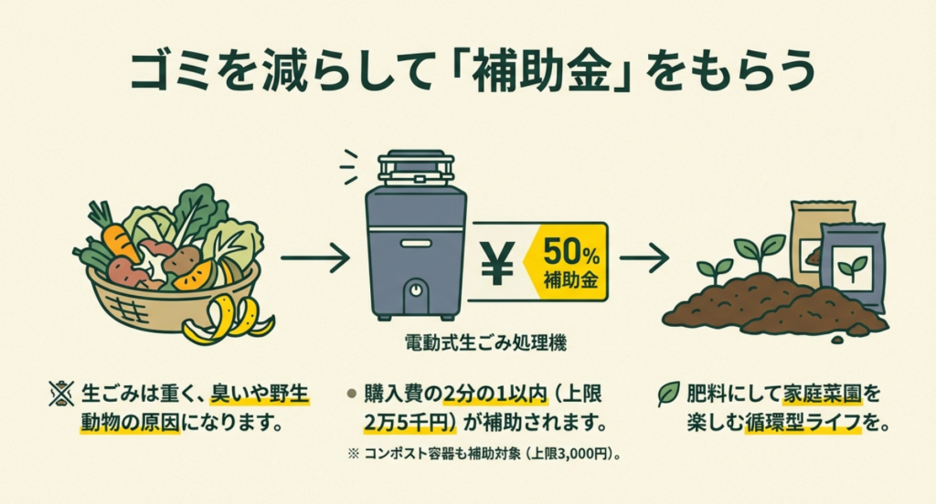 北杜市の生ごみ処理機購入費補助金制度の金額と対象機器