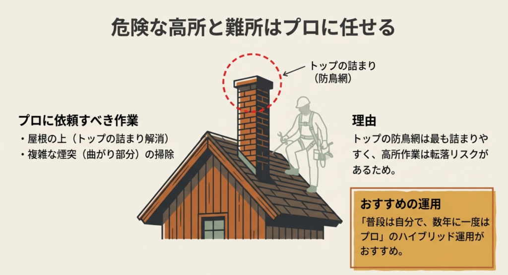煙突トップの詰まりとプロへの依頼箇所