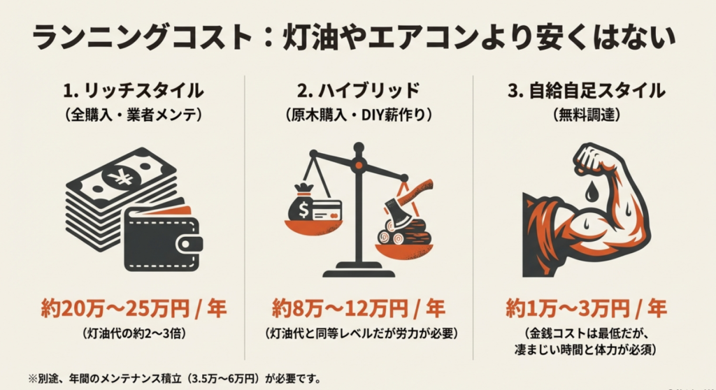 薪ストーブの年間ランニングコスト比較・購入派と自給自足派の違い