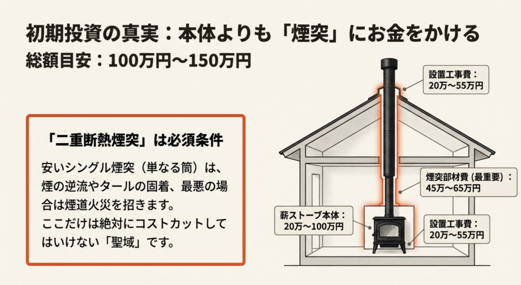 薪ストーブ初期費用の内訳・本体より断熱二重煙突にお金をかけるべき理由