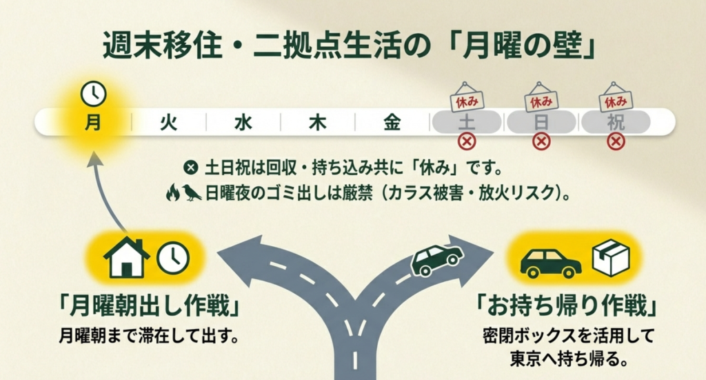 週末移住・二拠点生活者が直面するゴミ出しの「月曜の壁」と対策