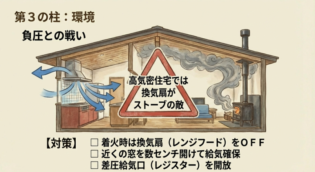 高気密住宅における換気扇と負圧の関係