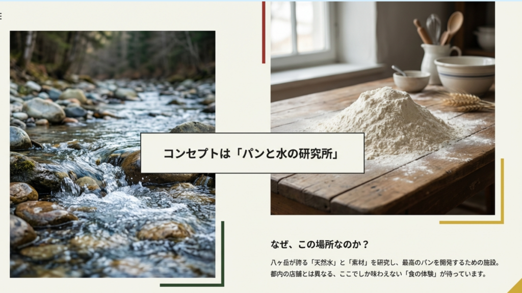 TruffleBAKERY南八ヶ岳のコンセプトであるパンと水の研究所