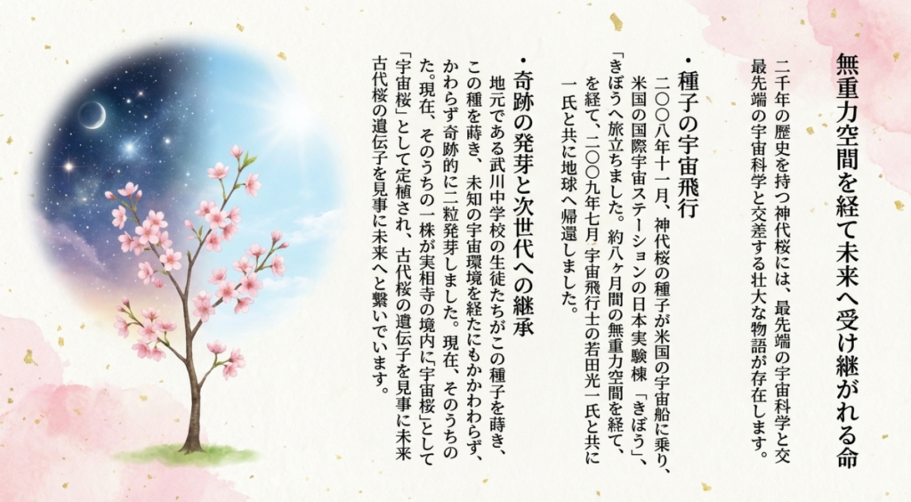 無重力空間を経て実相寺に定植された「宇宙桜」のエピソード
